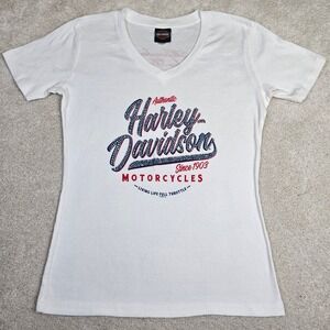 Women's Harley Davidson Motorcycles Biker T-Shirt White Graphic Tee Moto‎ Size M